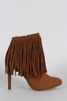 Almond Toe Fringe Suede Stiletto Heeled Booties