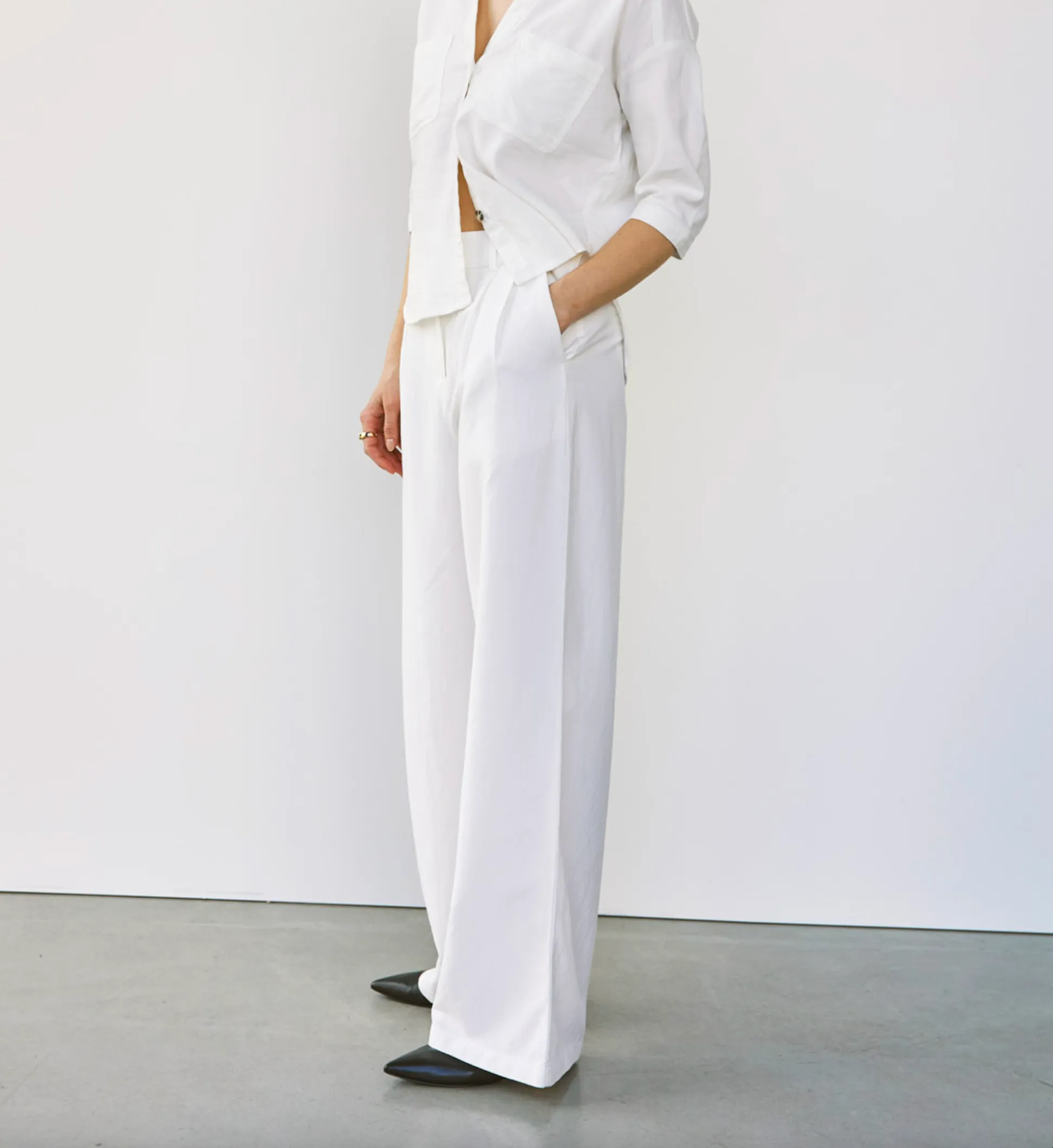 Antonia Wide Pleated Pants - White