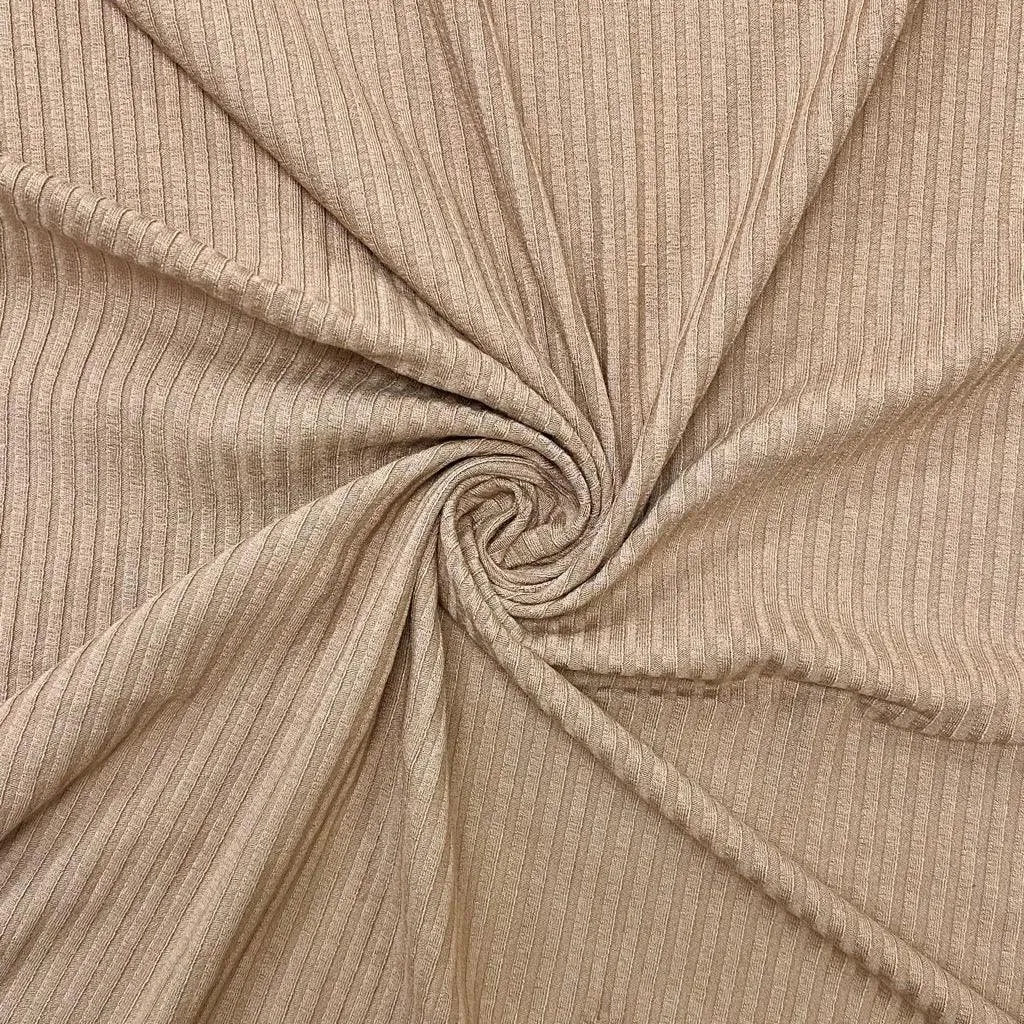 Beige Striped Ribbed Jersey Fabric