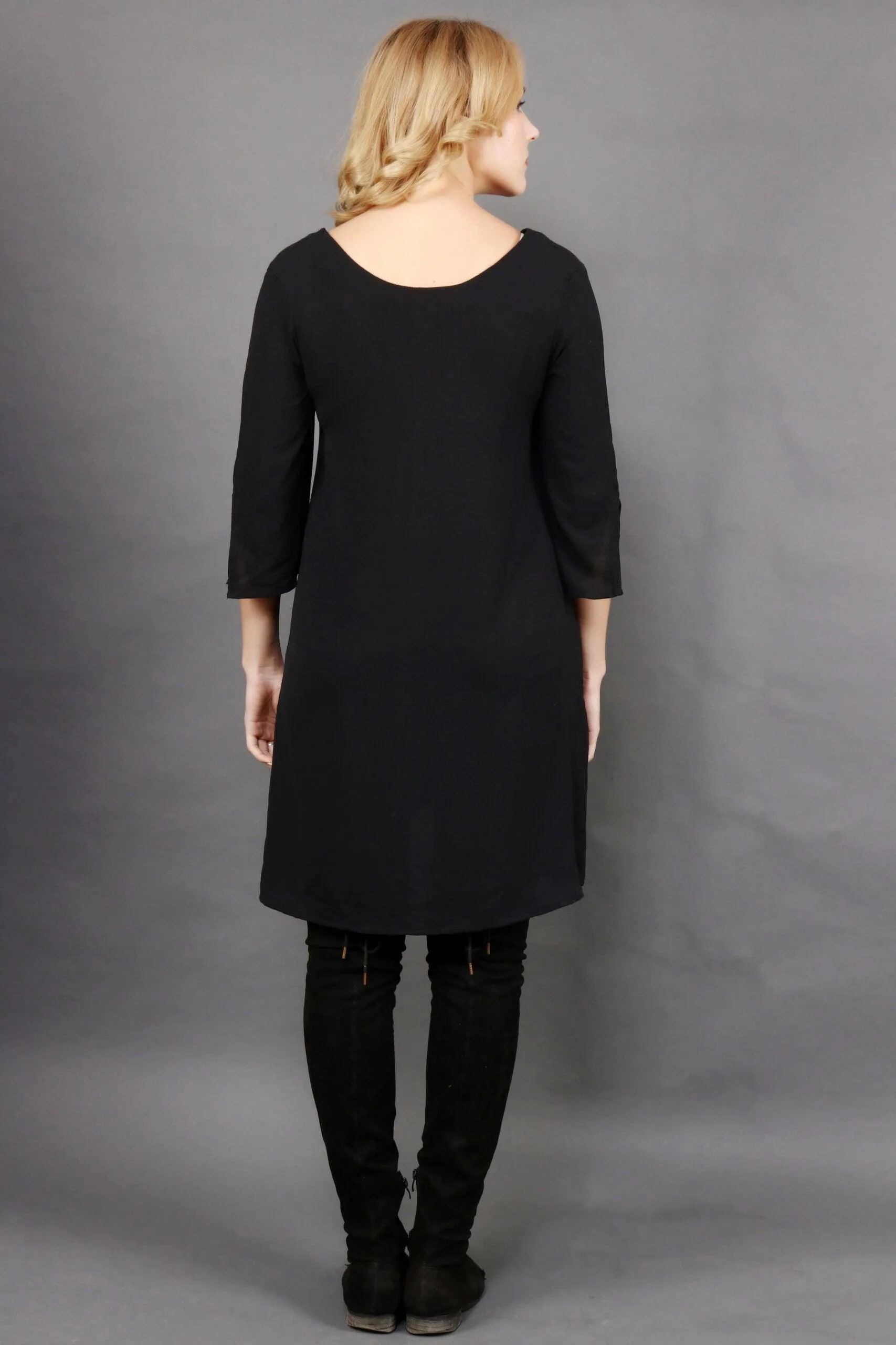 Black Solid Midi Dress