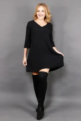 Black Solid Midi Dress