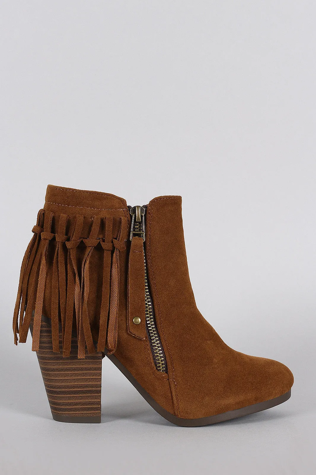 Breckelle Suede Fringe Cowgirl Chunky Heeled Ankle Boots