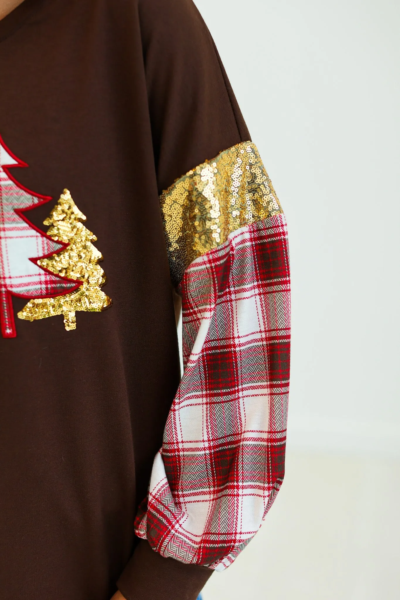 Brown Plaid Christmas Tree Sweatshirt