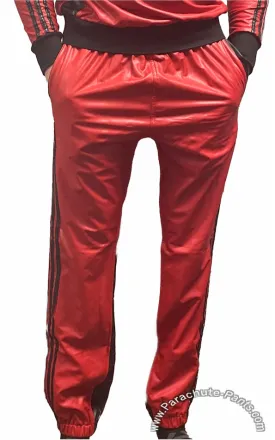 Bruno Red and Black Faux Leather 3-Stripe Wind Pants