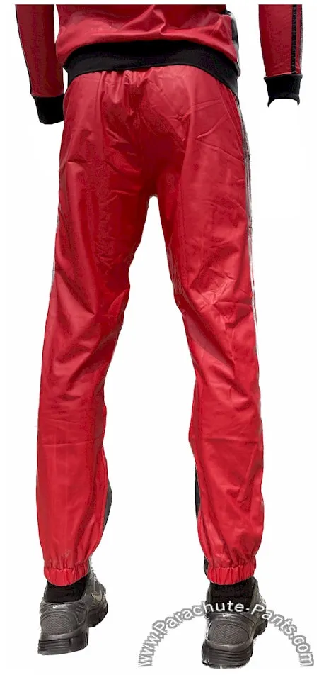 Bruno Red and Black Faux Leather 3-Stripe Wind Pants