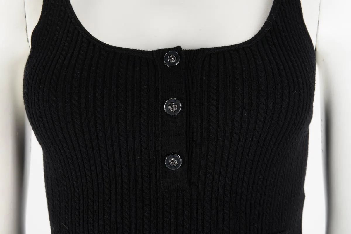 Chanel Black Cable Knit CC Singlet Top FR 36