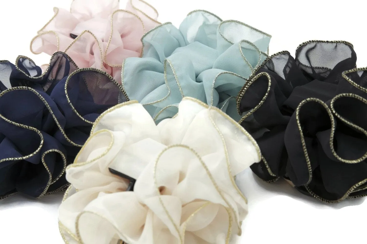 chiffon ruffle flower hair claw Golden Edge Trim Hair Jaw Claw Clip Hair Accessories