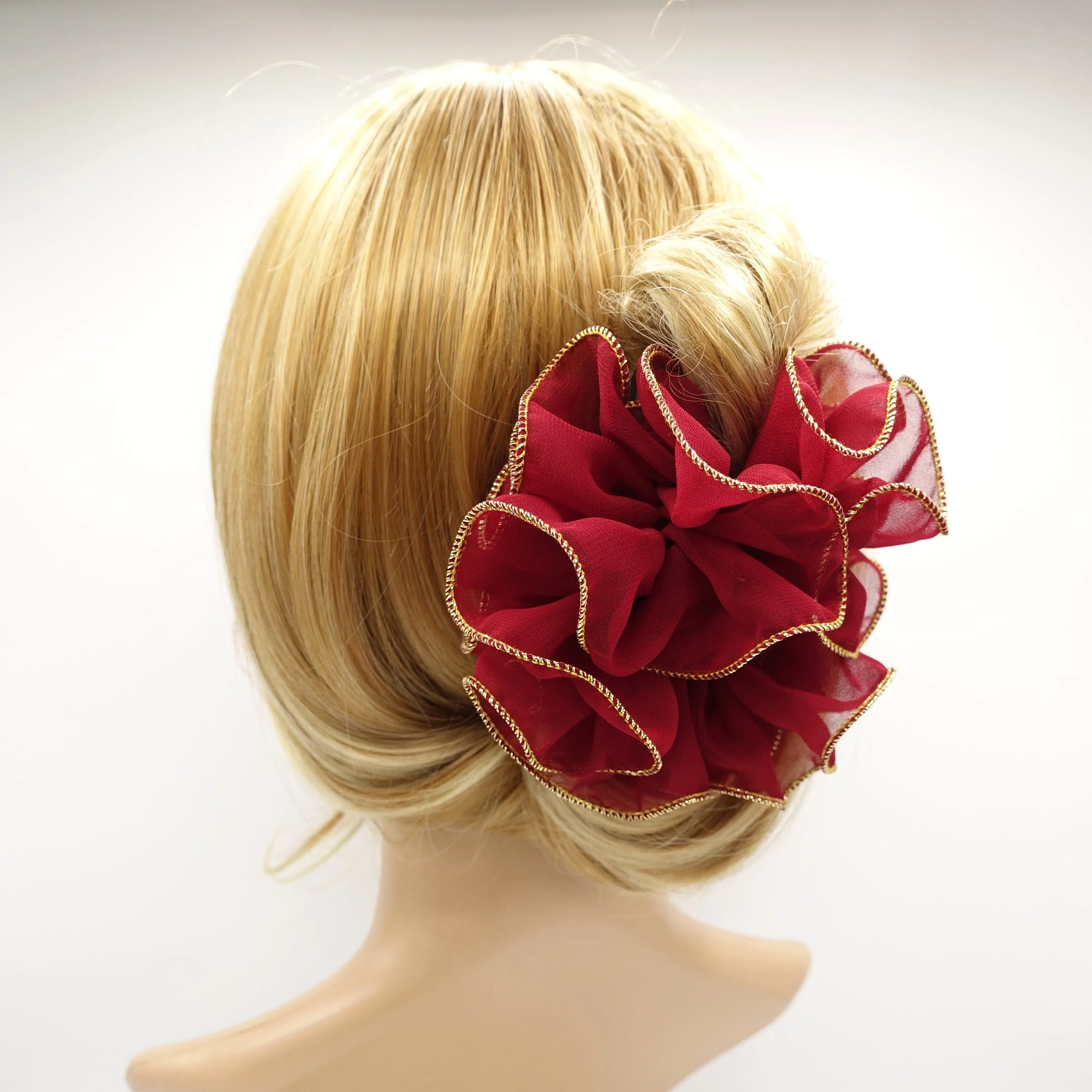 chiffon ruffle flower hair claw Golden Edge Trim Hair Jaw Claw Clip Hair Accessories