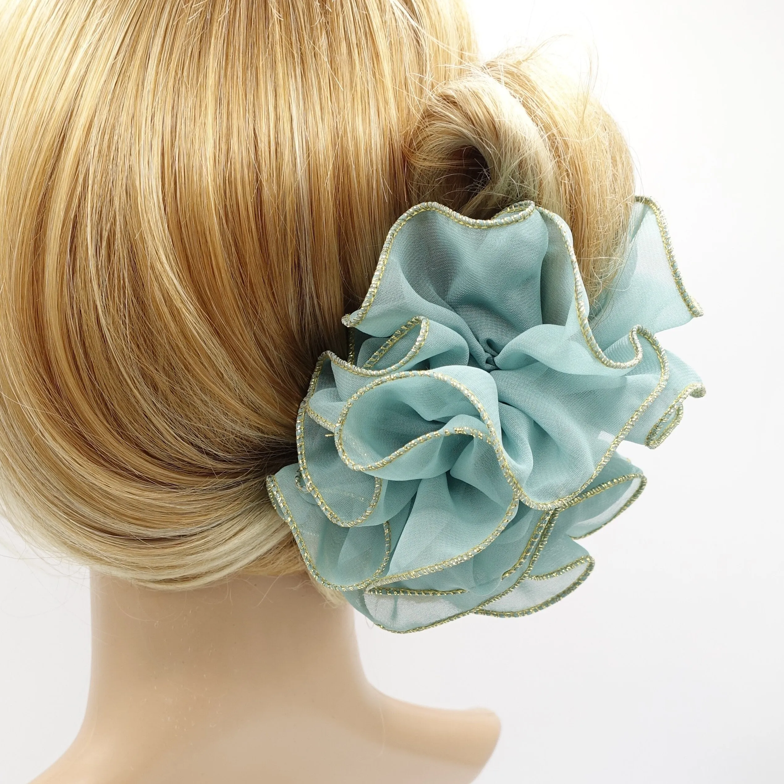 chiffon ruffle flower hair claw Golden Edge Trim Hair Jaw Claw Clip Hair Accessories