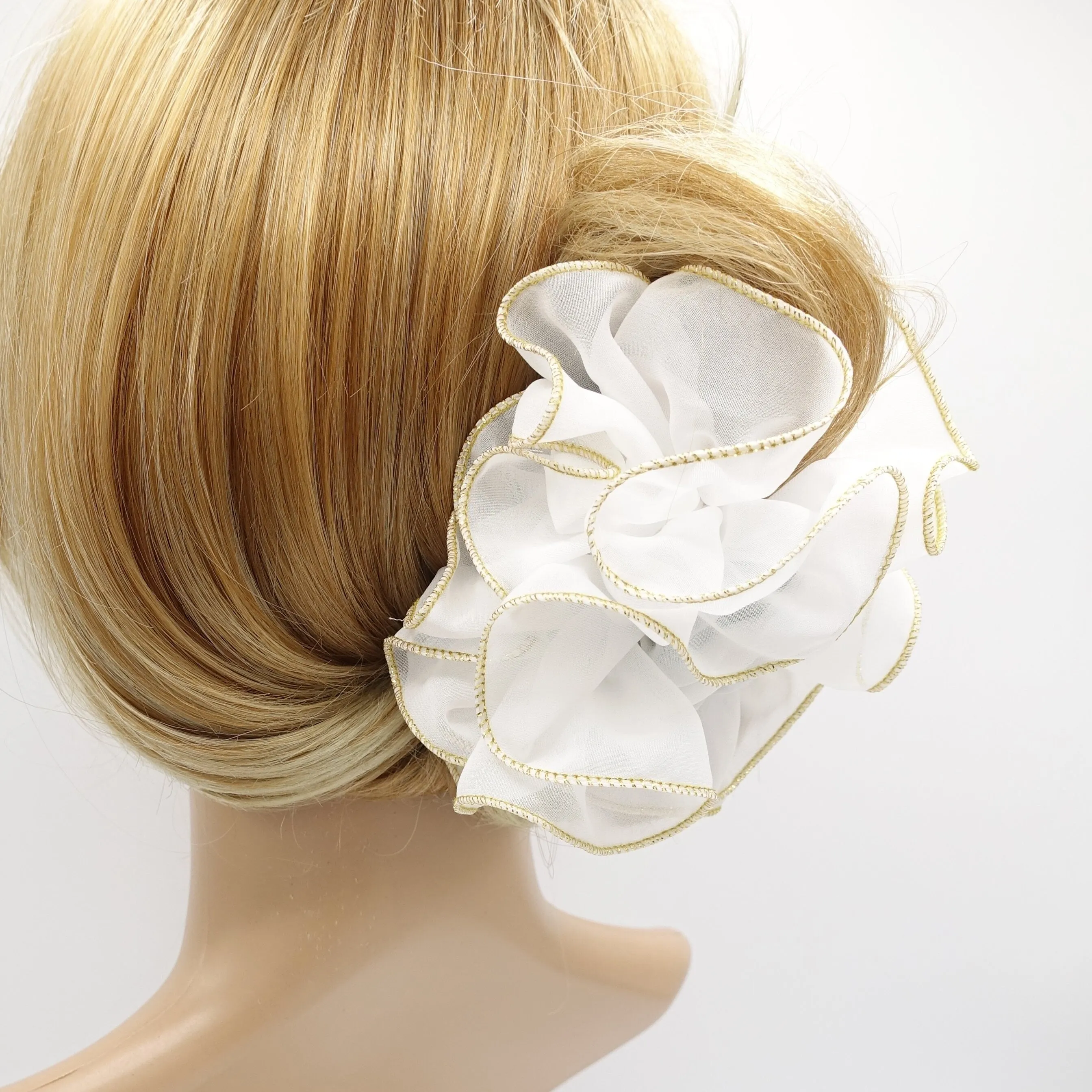 chiffon ruffle flower hair claw Golden Edge Trim Hair Jaw Claw Clip Hair Accessories