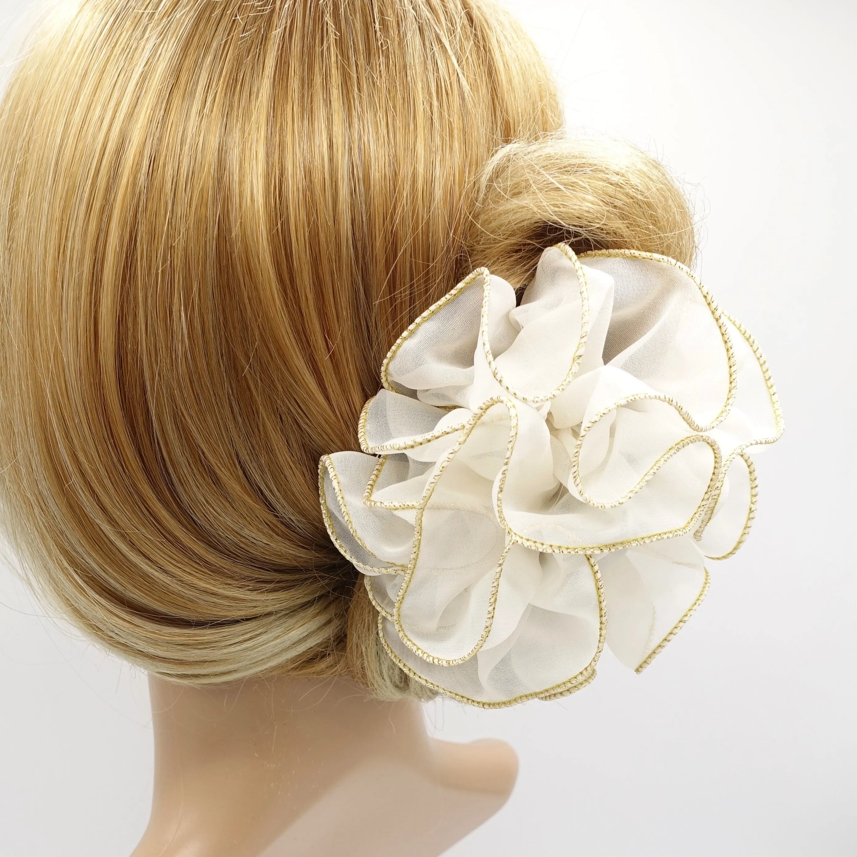 chiffon ruffle flower hair claw Golden Edge Trim Hair Jaw Claw Clip Hair Accessories