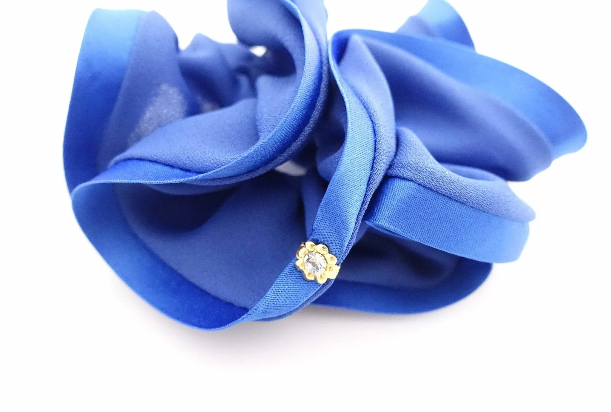 chiffon scrunchies satin trim dazzling rhinestone decorated hair elastic scrunchy women hair accessory