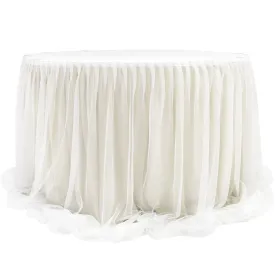 Chiffon Tulle Table Skirt Extra Long 57" x 17ft - Ivory & White