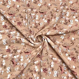 Cream and Pink Floral on Beige Georgette Fabric