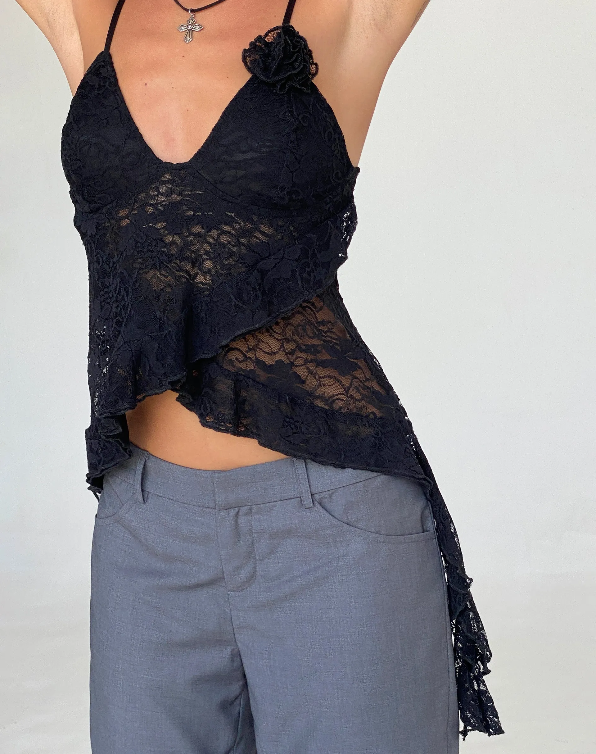 Daytona Ruffle Top in Lace Black