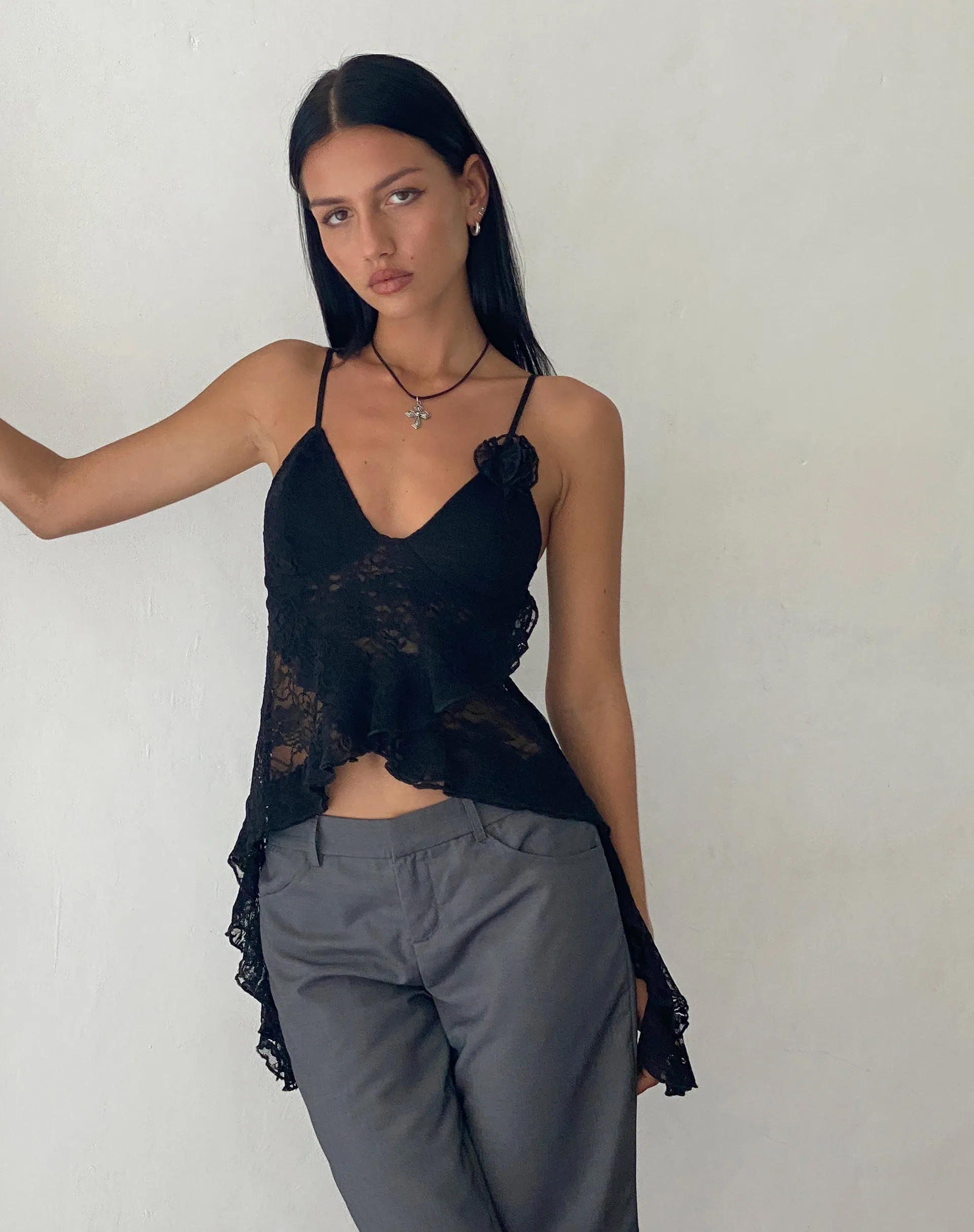 Daytona Ruffle Top in Lace Black