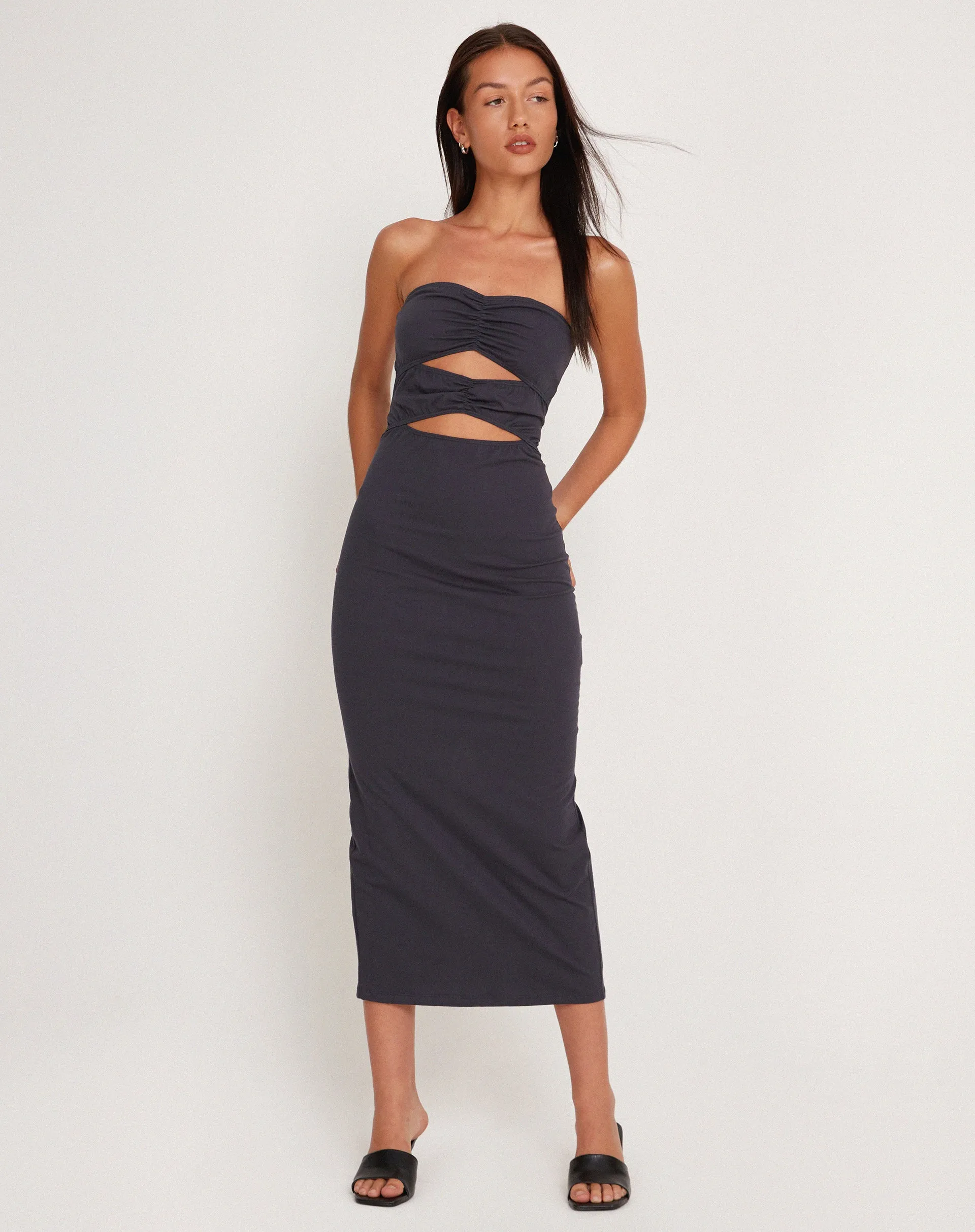 Dayuna Bandeau Midi Dress in Ocean Storm