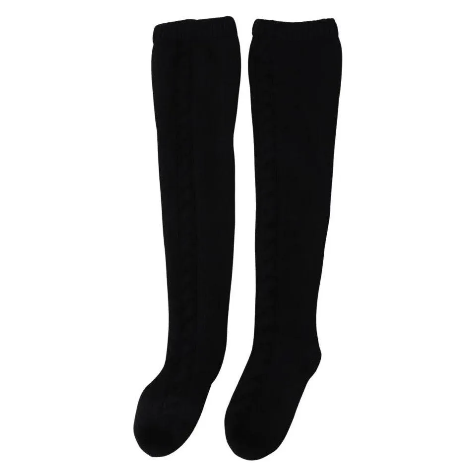 Dolce & Gabbana Black Wool Knit Calf Long Women Accessory Socks