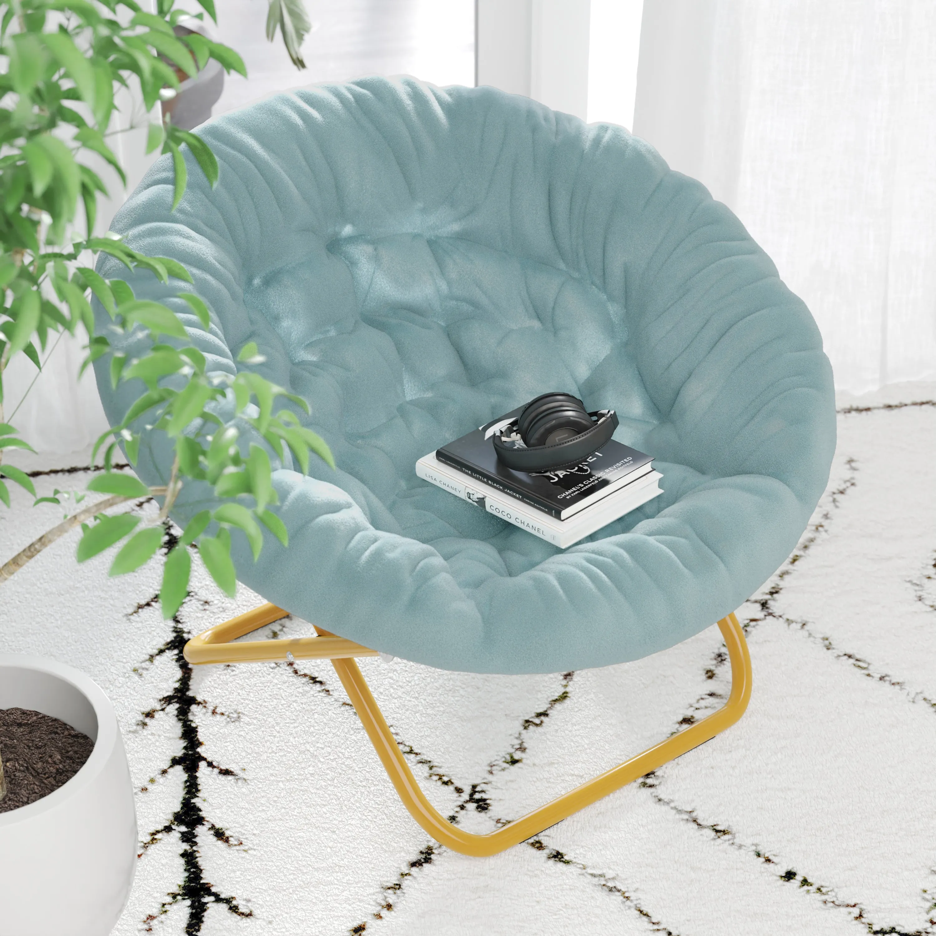 Dusty Aqua XL Fur Saucer Chair FV-FMC-025-DTAQ-SGD-GG