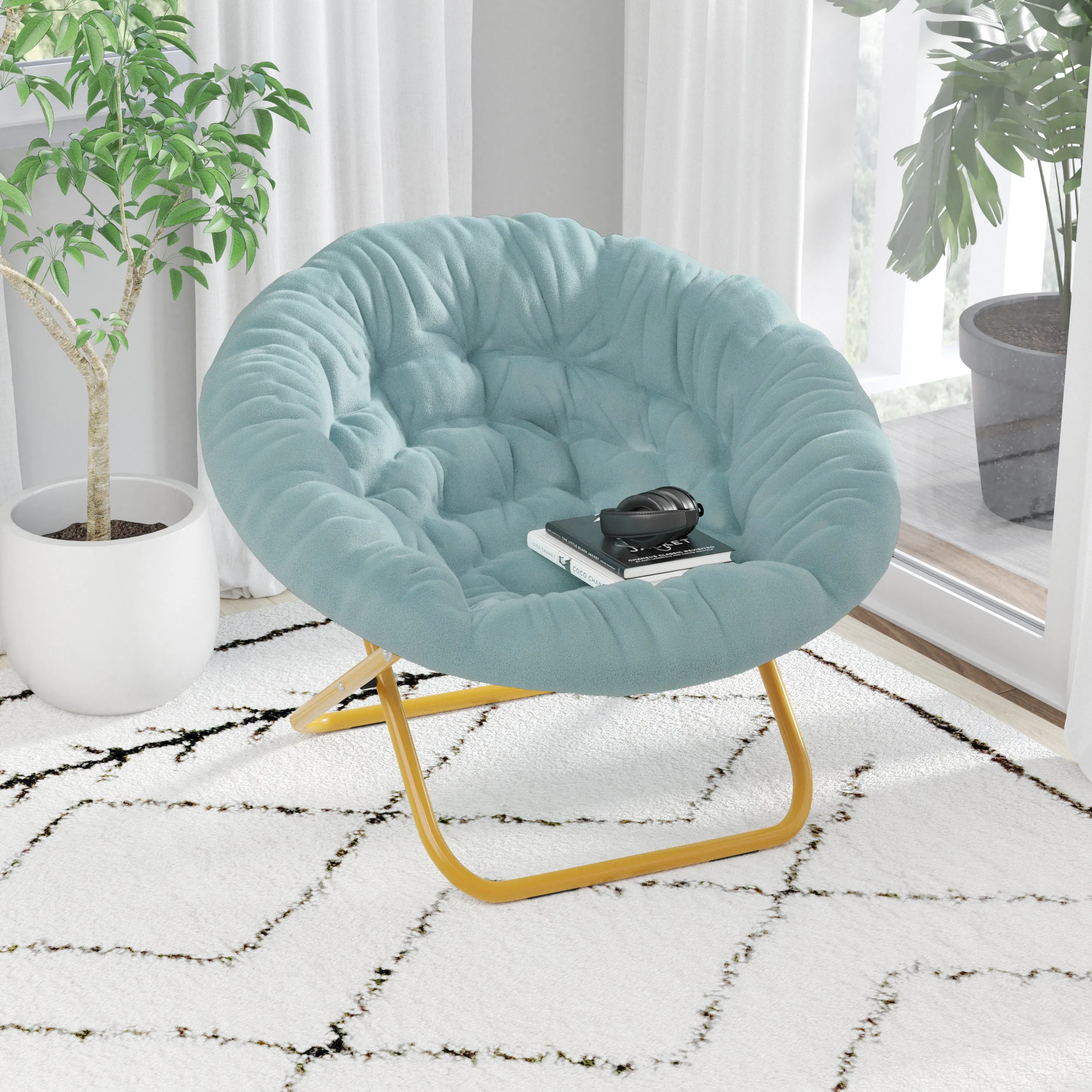 Dusty Aqua XL Fur Saucer Chair FV-FMC-025-DTAQ-SGD-GG