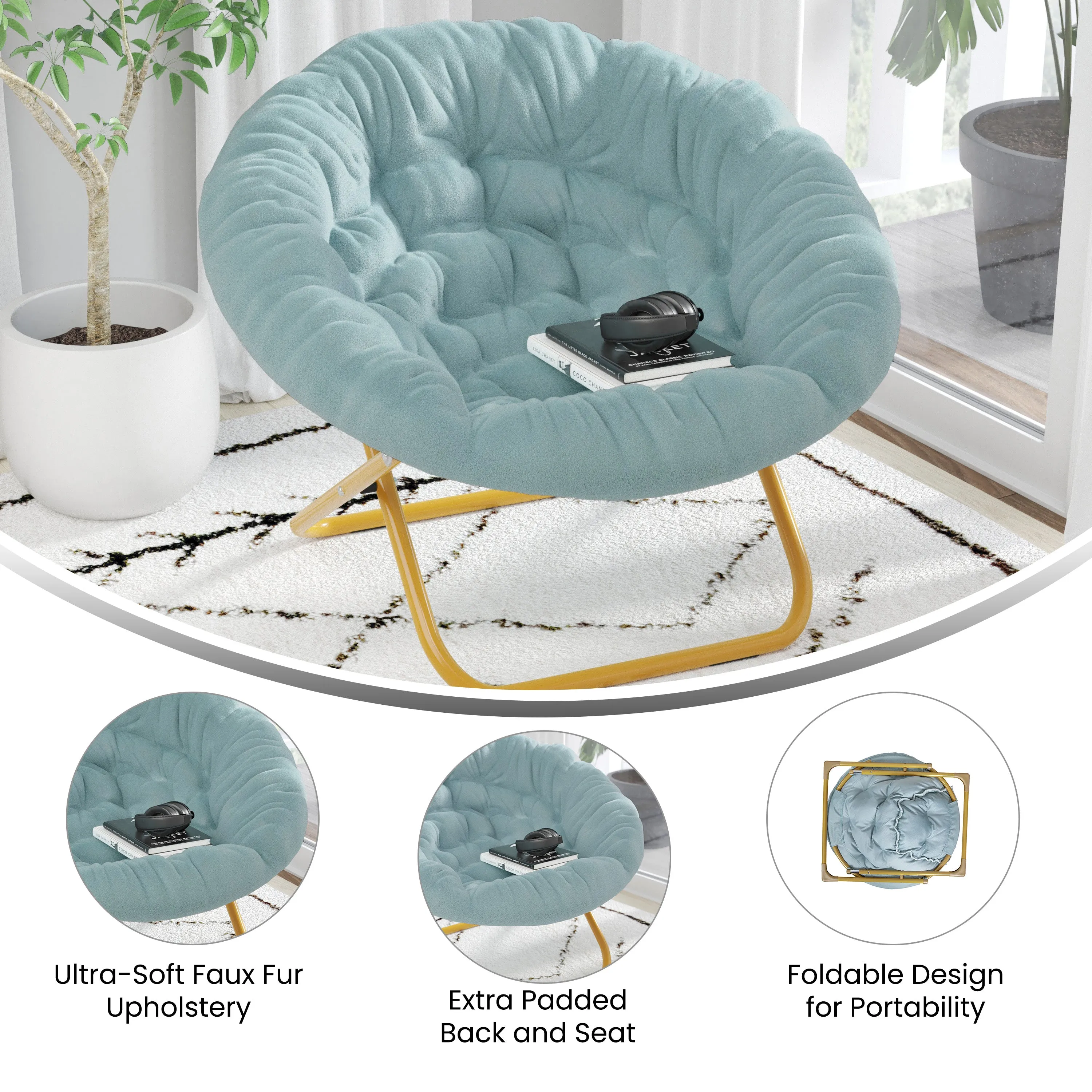 Dusty Aqua XL Fur Saucer Chair FV-FMC-025-DTAQ-SGD-GG