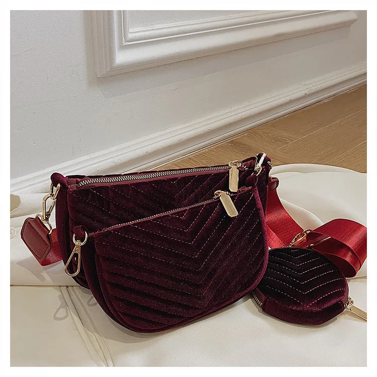 Fashion velvet embroidery diagonal bag three-piece set（AB2058）