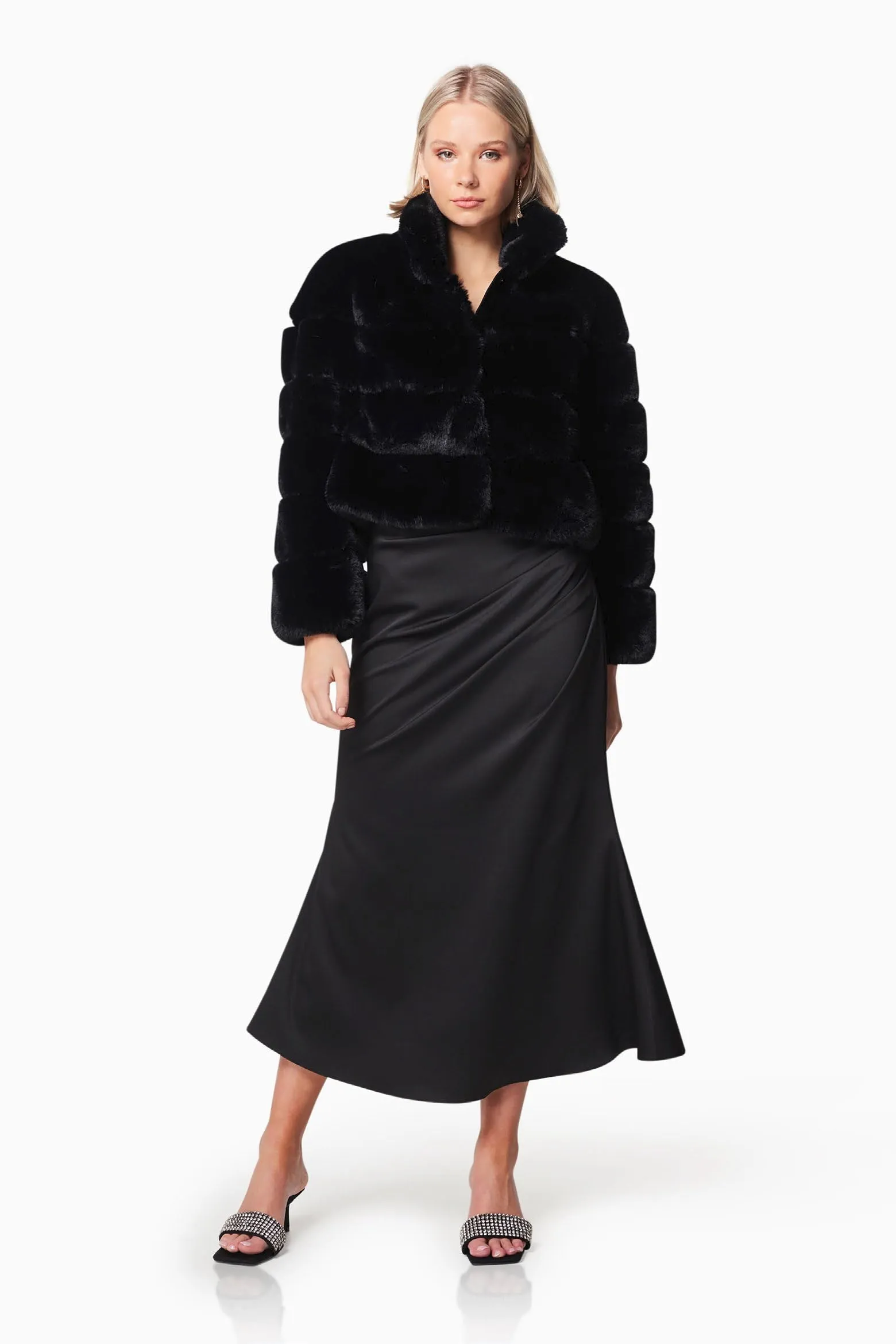 Faux Fur Panel Jacket - Black