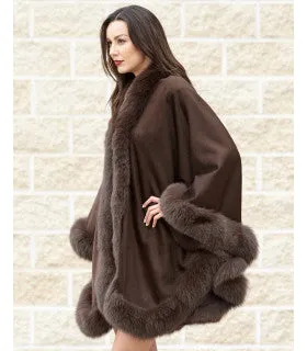 Fur Trim Shawl/Coverup-Chocolate