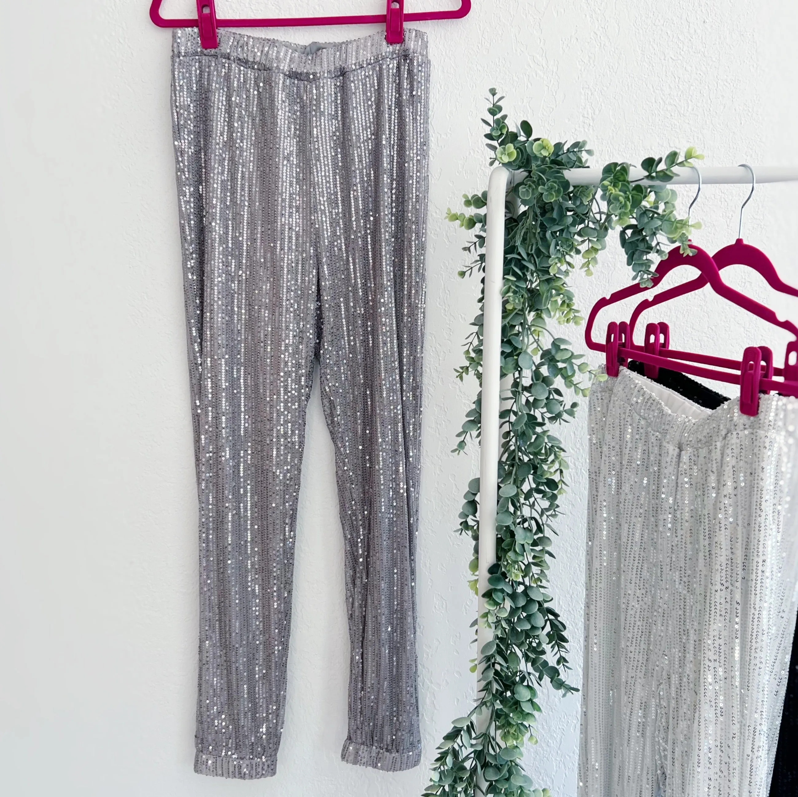 Gleam Elastic Waist Sequin Jogger Pants