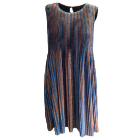 Golden Goose Blue / Bronze Metallic 2020 Astrid Pleated Striped Sleeveless Lurex Mini Dress