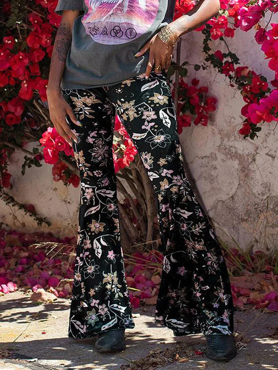 High Waist Lounge Yoga Wide Leg Boho Comfy Stretch Bell Bottom Floral Pants