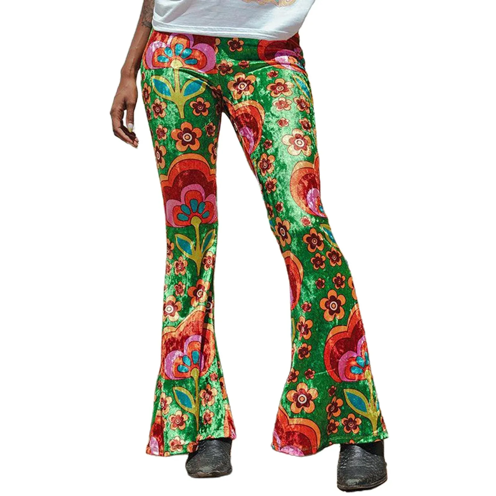 High Waist Lounge Yoga Wide Leg Boho Comfy Stretch Bell Bottom Floral Pants