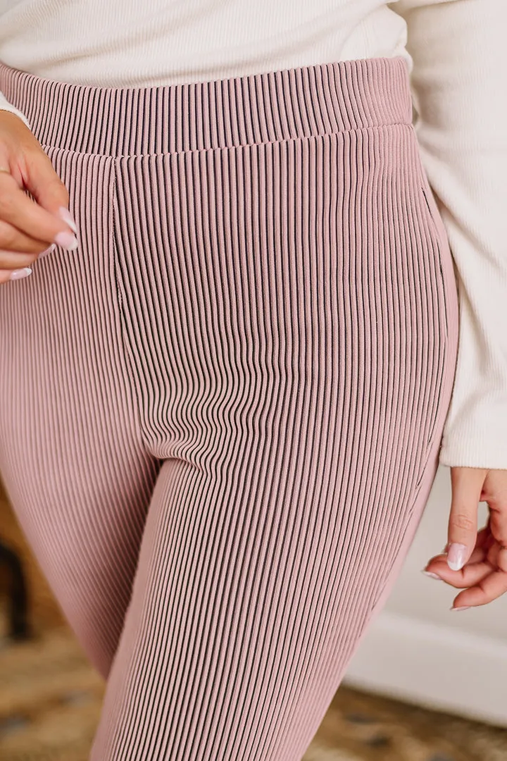 Just An Illusion Ribbed Pants | Mauve