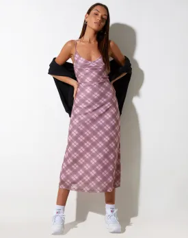 Kalana Midi Dress in Pink Blurred Check