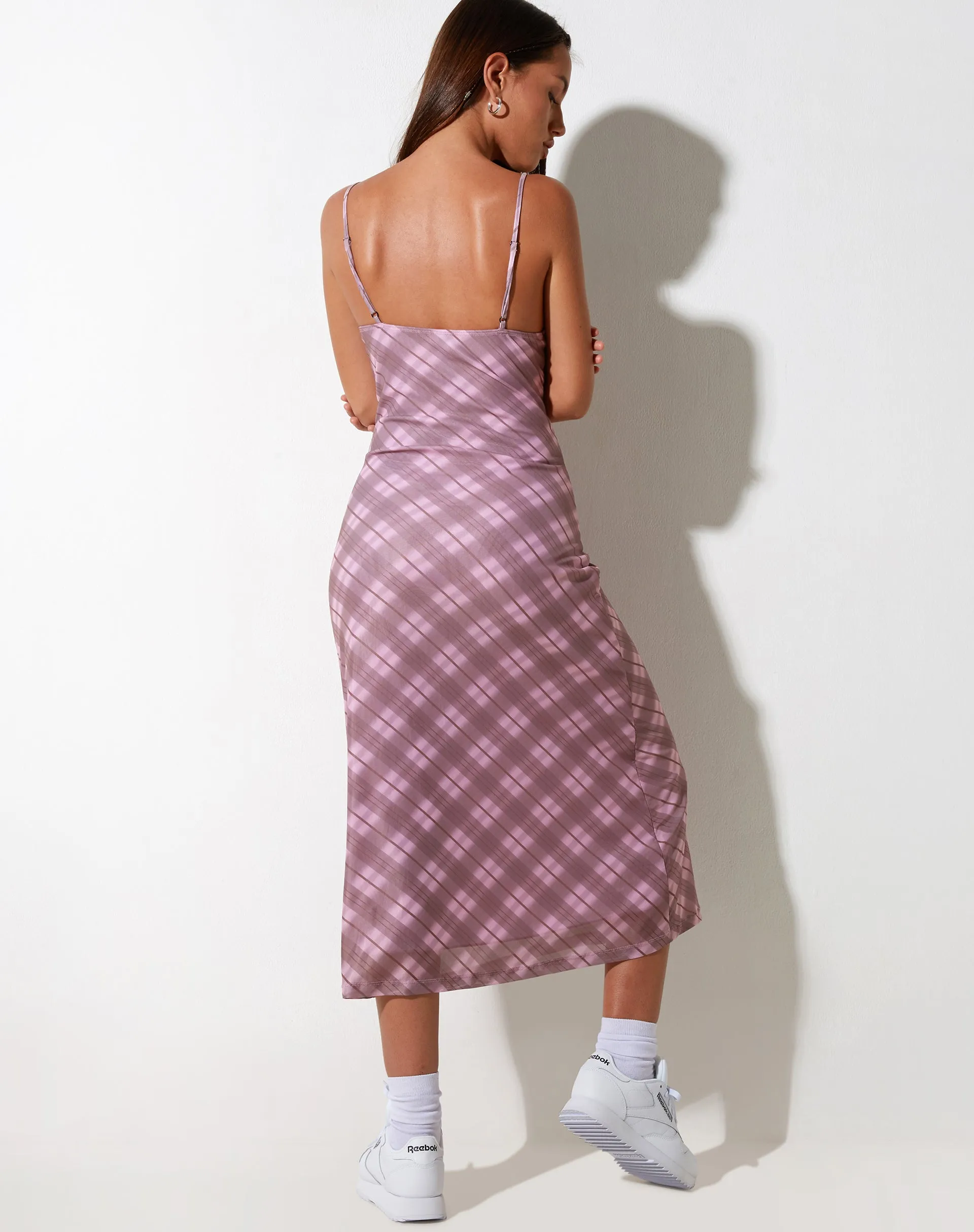 Kalana Midi Dress in Pink Blurred Check