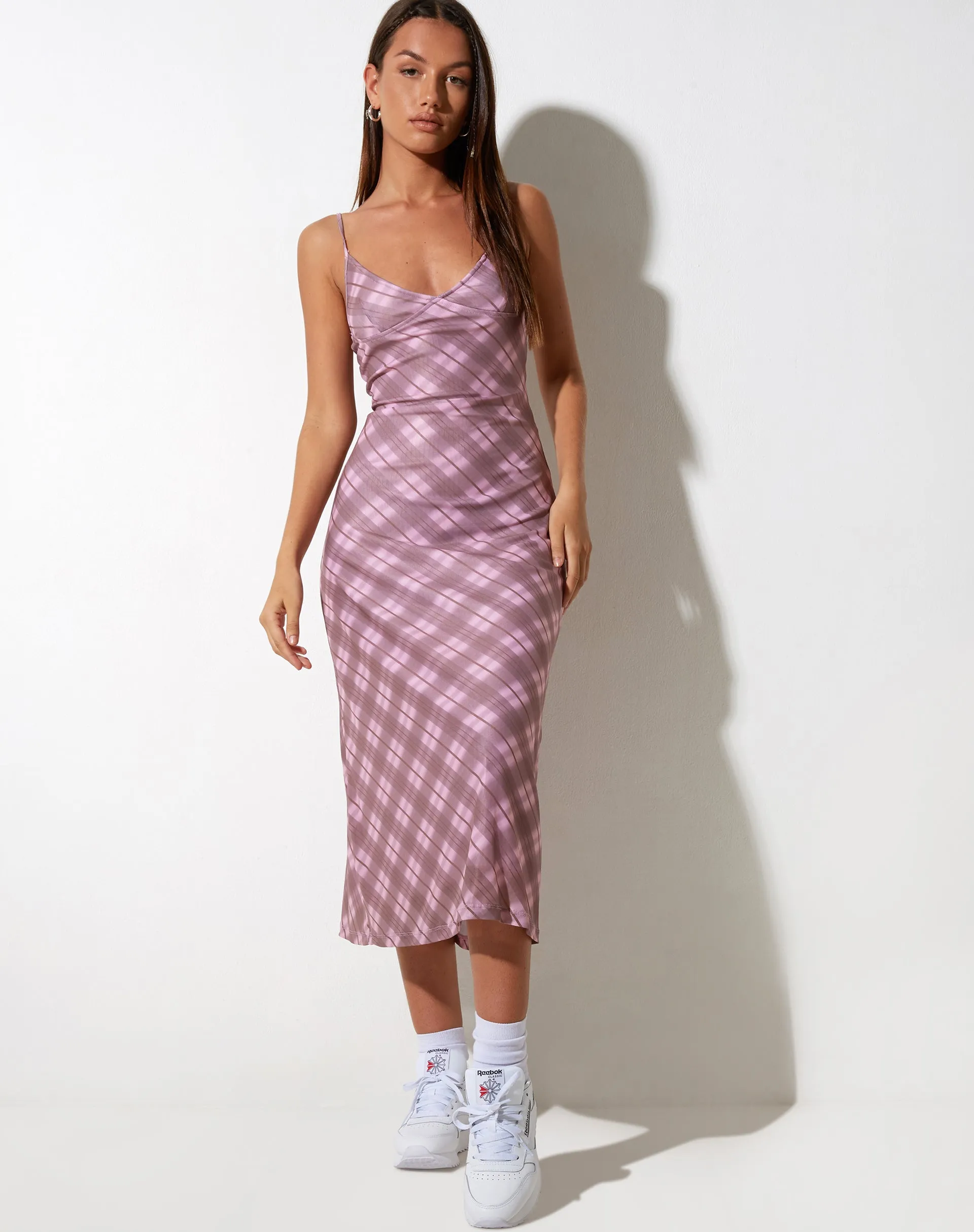 Kalana Midi Dress in Pink Blurred Check