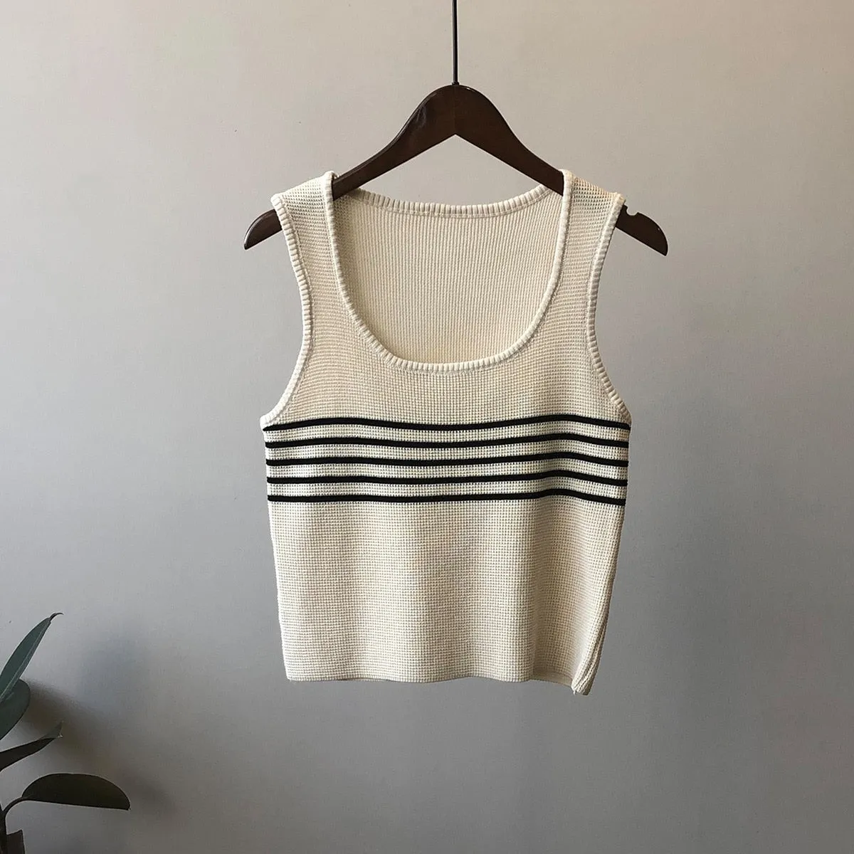 [Korean Style] 3 Color Round Neck Knit Cami Tank Top