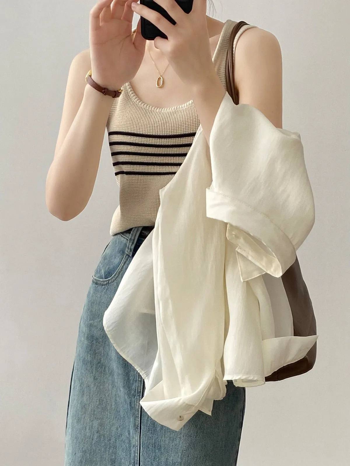 [Korean Style] 3 Color Round Neck Knit Cami Tank Top