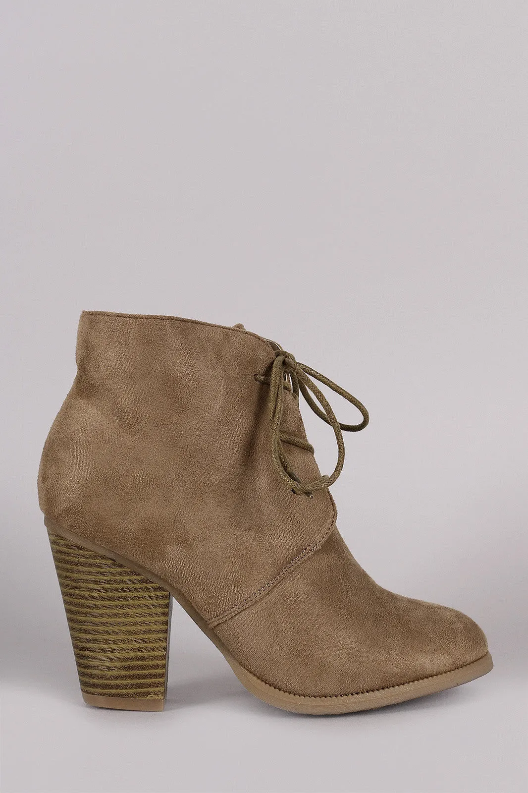 Liliana Almond Toe Lace Up Chunky Heel Booties