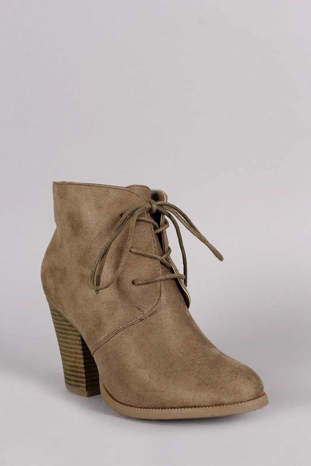 Liliana Almond Toe Lace Up Chunky Heel Booties