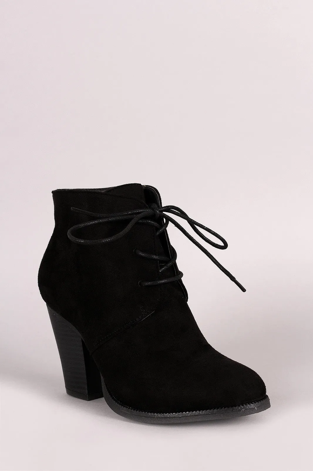 Liliana Almond Toe Lace Up Chunky Heel Booties