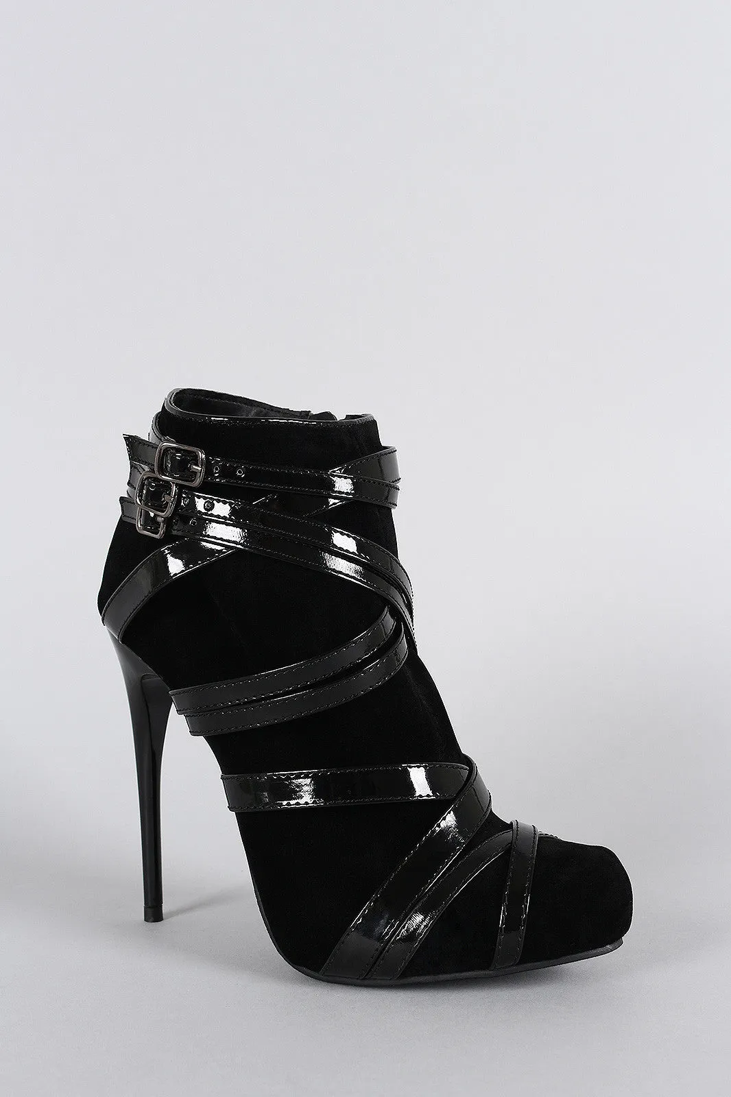 Liliana Buckle Strappy Almond Toe Stiletto Heeled Booties