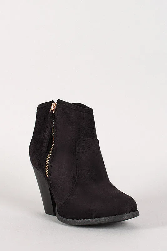 Liliana Zipper Chunky Heeled Western Ankle Boots