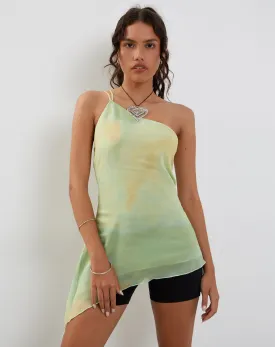 Nesrin One Shoulder Longline Top in Yellow Watercolour