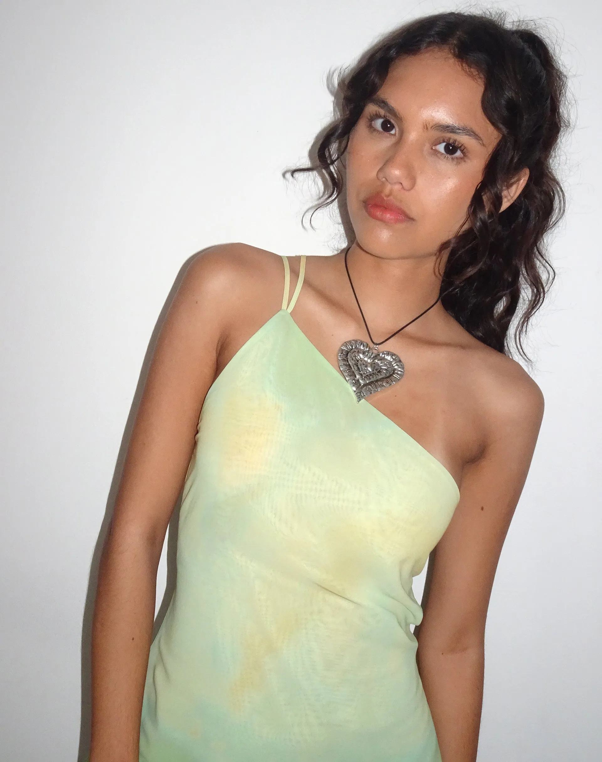 Nesrin One Shoulder Longline Top in Yellow Watercolour