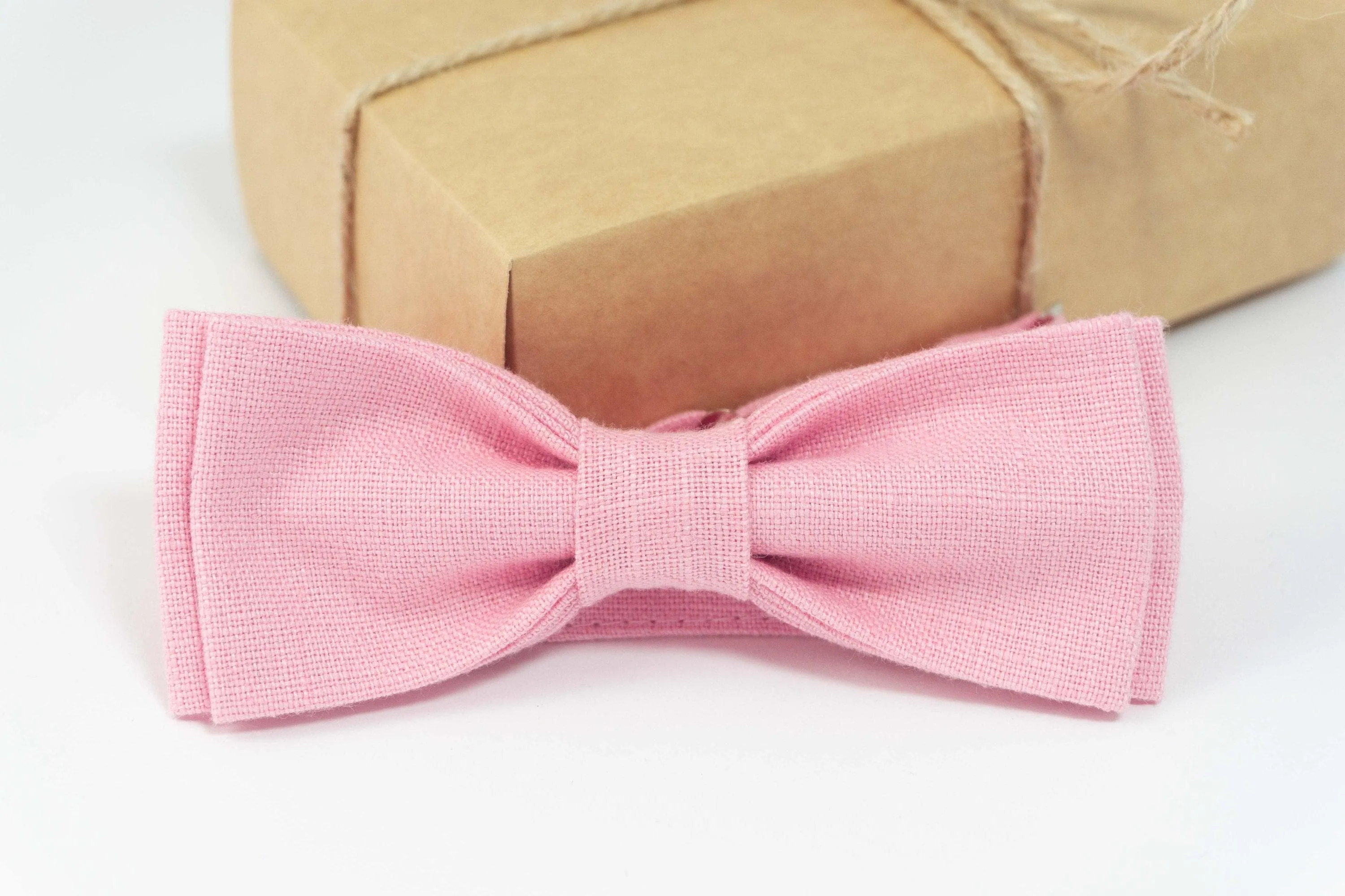 Pink color wedding bow ties |  linen mens bow ties