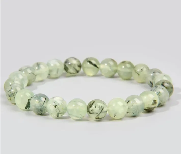 Prehnite stone, stretch cording, yoga, bracelet, jewelry.