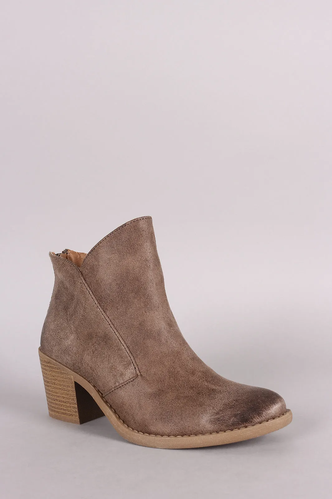 Qupid Asymmetrical Collar Chunky Heel Western Cowgirl Booties