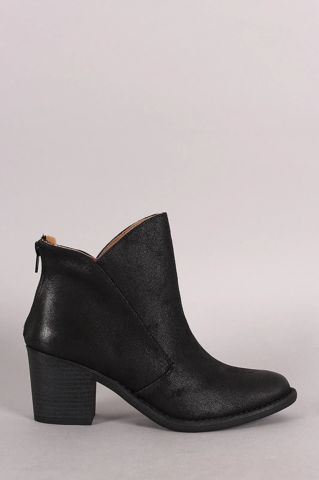 Qupid Asymmetrical Collar Chunky Heel Western Cowgirl Booties