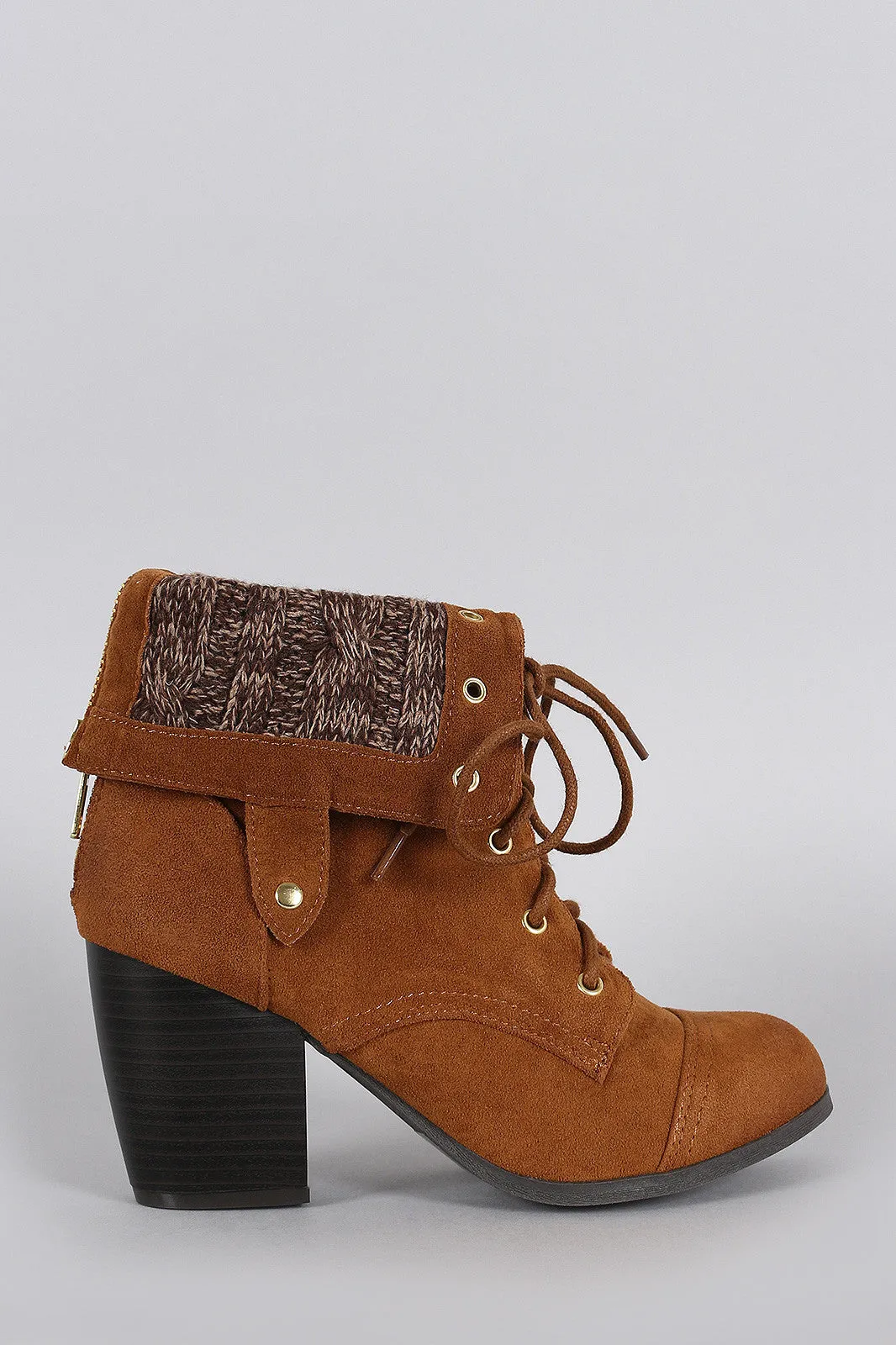 Qupid Sweater Cuff Lace Up Bootie